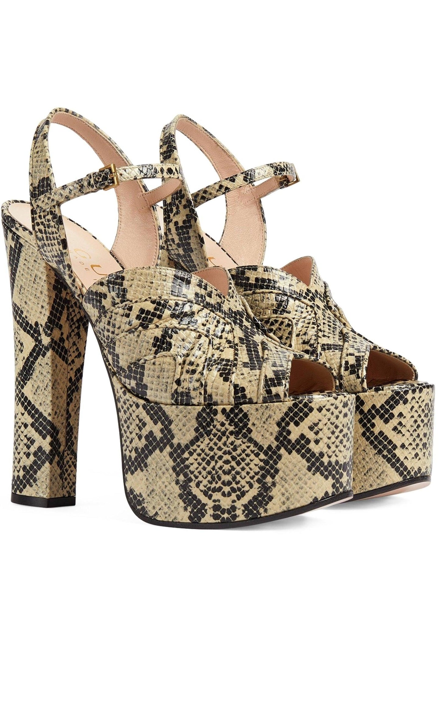 Leather Python Print Platform Sandals Gucci