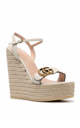 Leather Wedge Espadrille Sandals Gucci