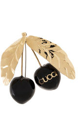 Logo-print Enamel Cherry Brooch Gucci