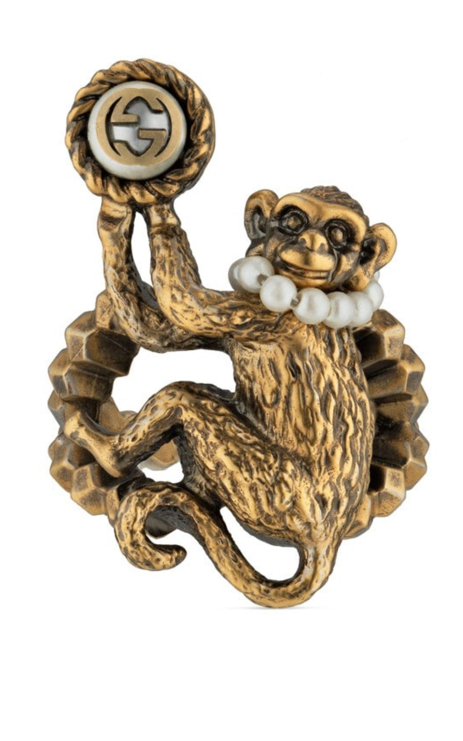 Monkey Ring In Metal In Pearl Gucci