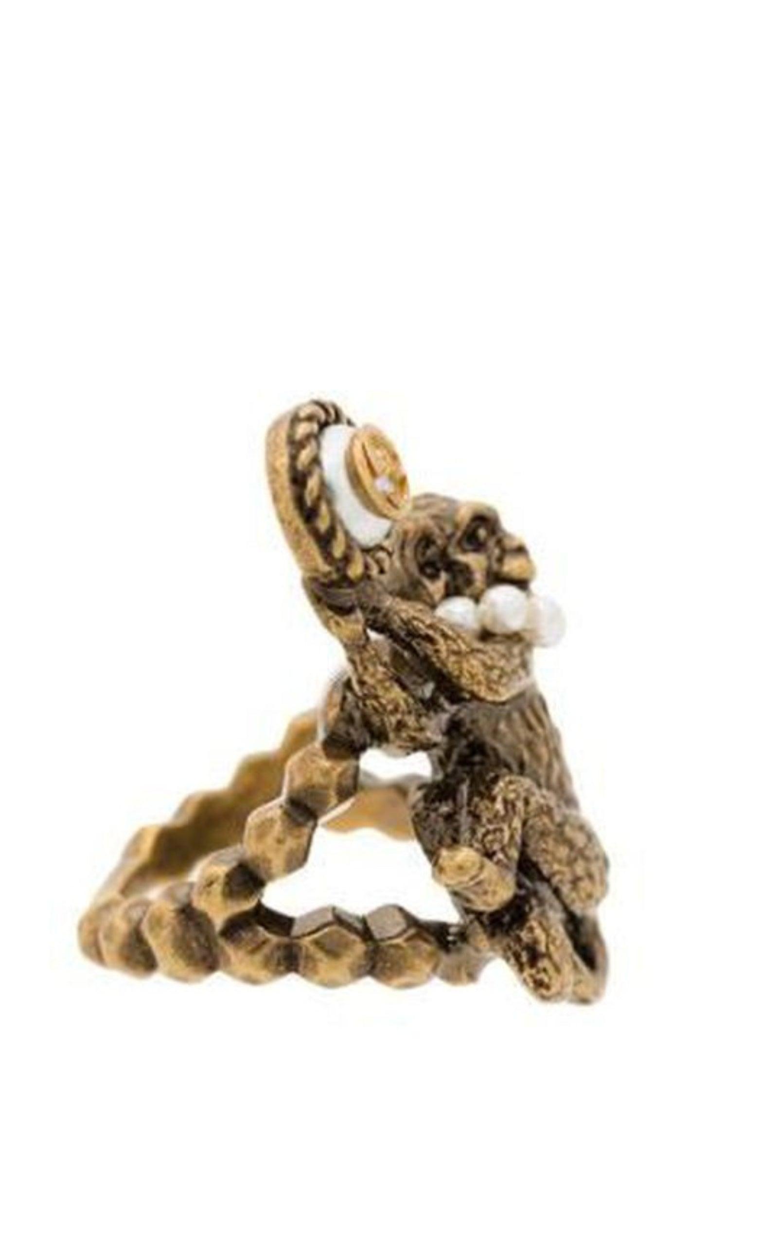 Monkey Ring In Metal In Pearl Gucci