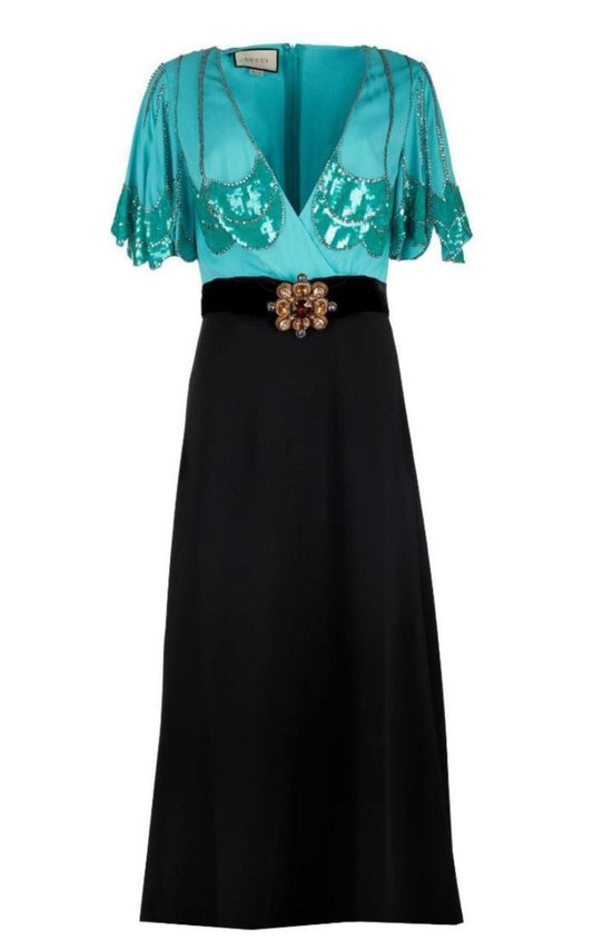 Petal Sleeve Deep V-neck Gown Gucci