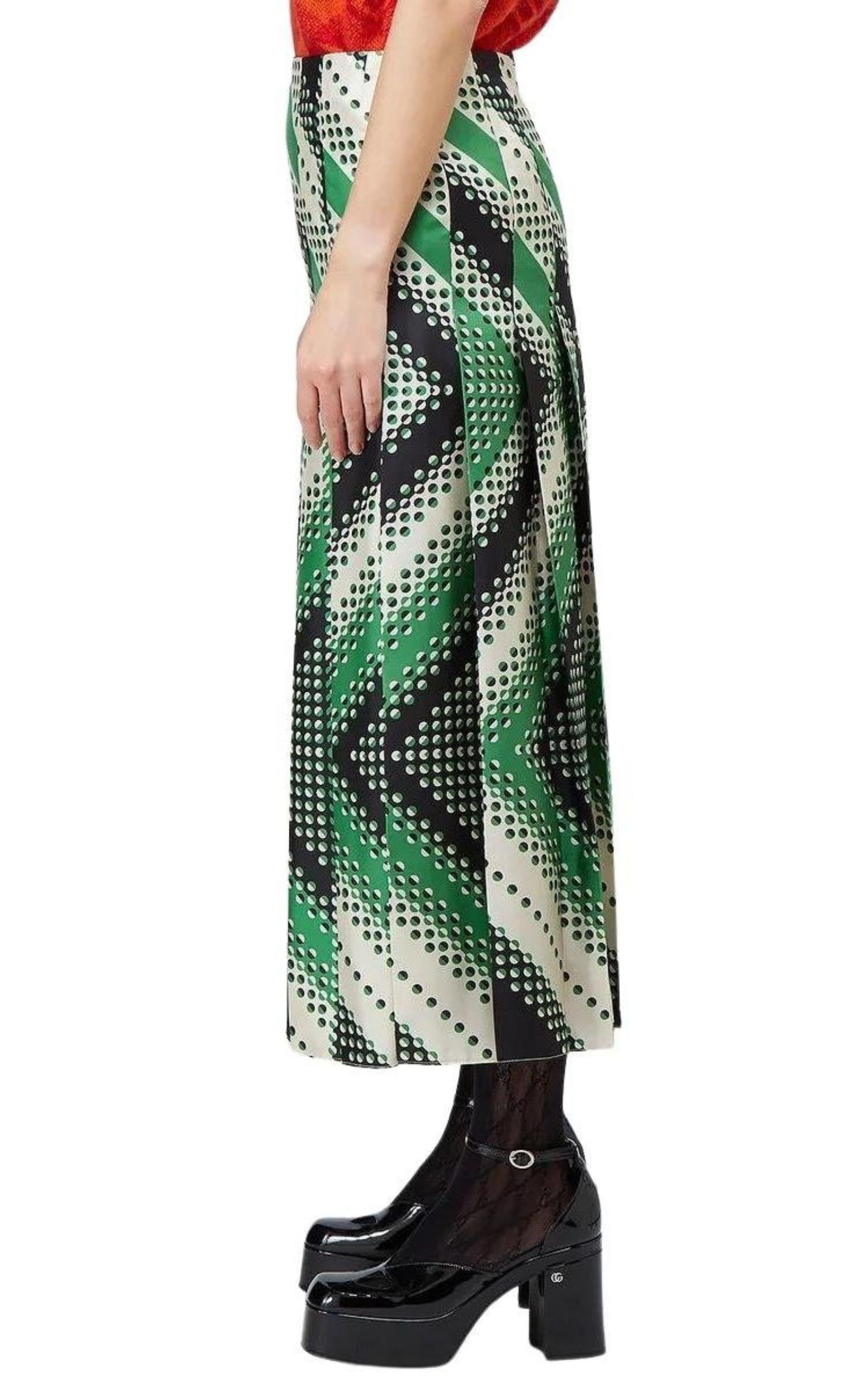 Pleated Chevron Print Silk Skirt Gucci