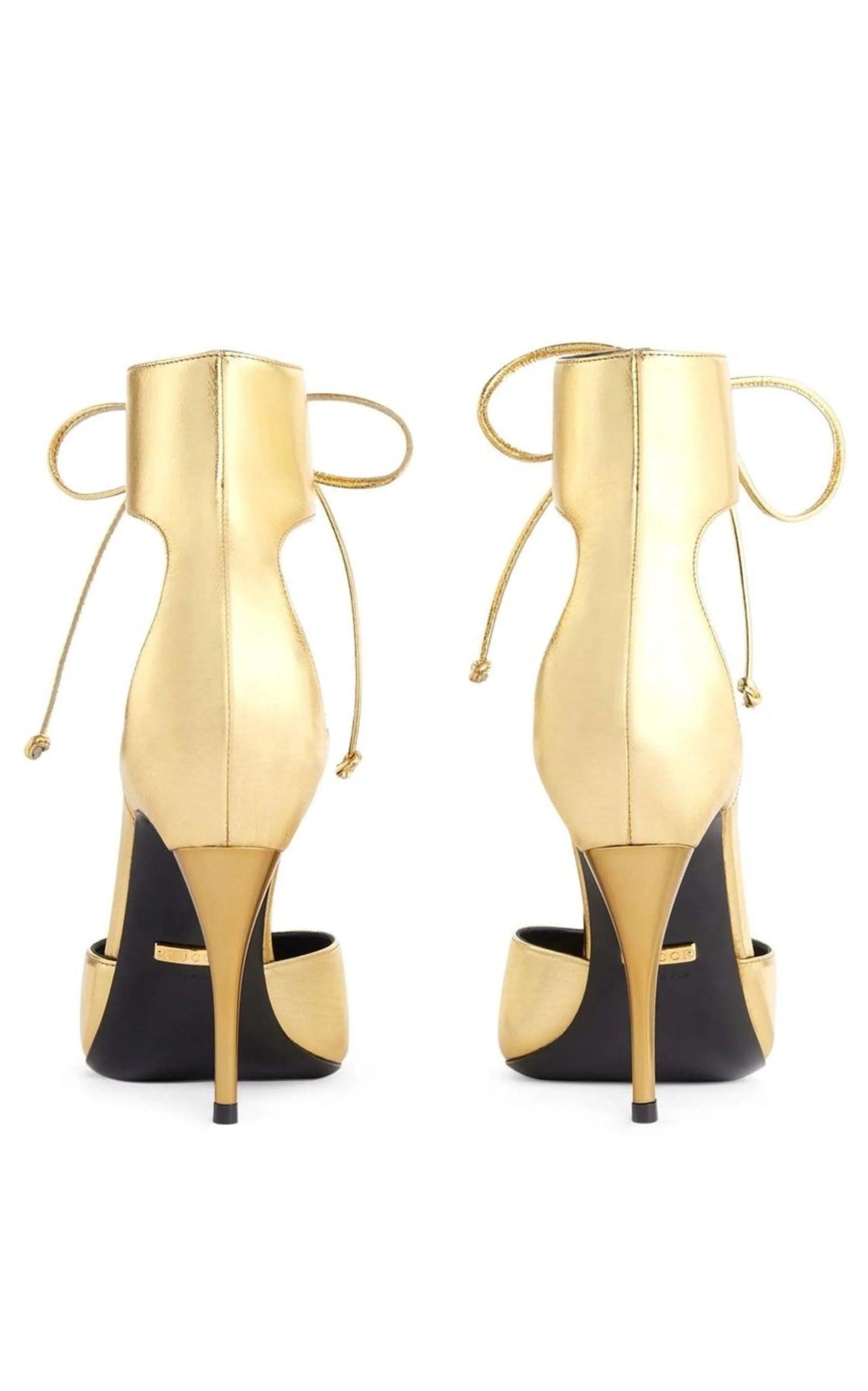 Gucci Priscilla Glossed-Leather Pumps in Gold - Runway Catalog