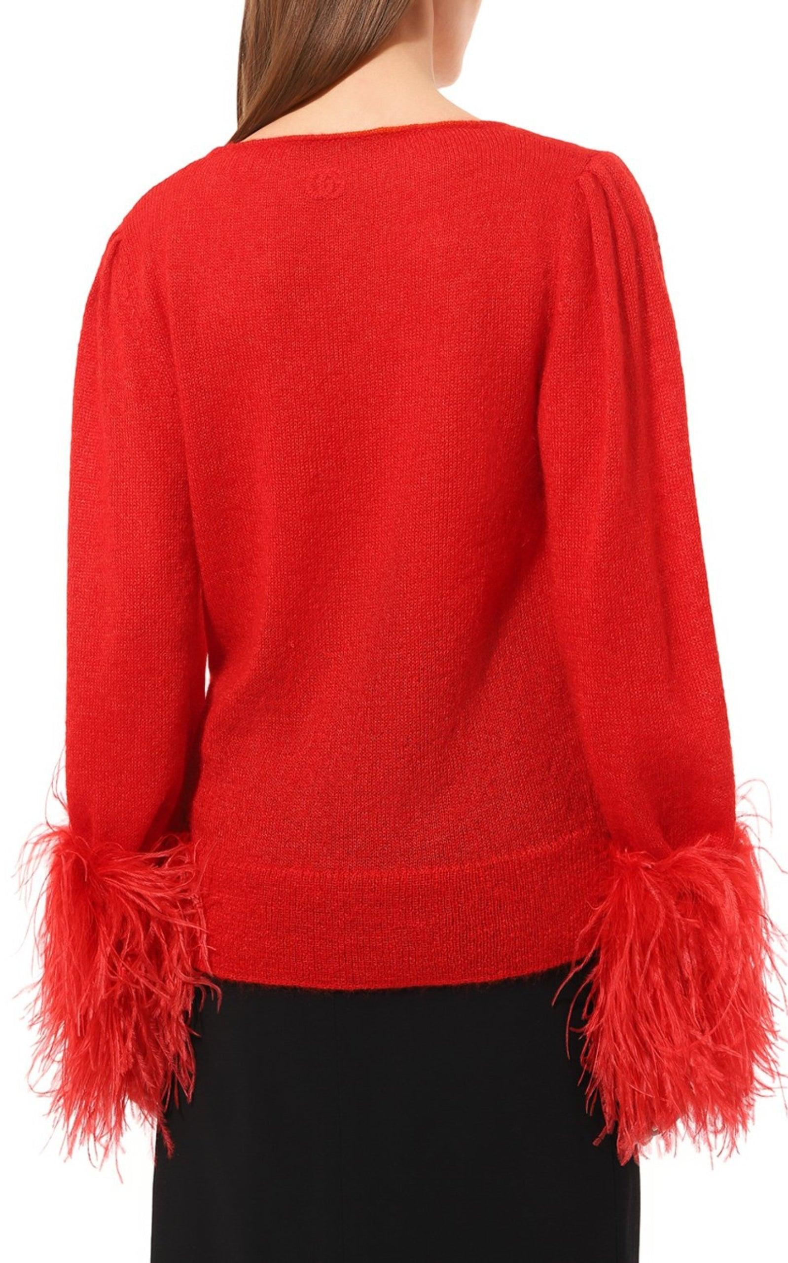 Red Feather Cuff Mohair Sweater Gucci