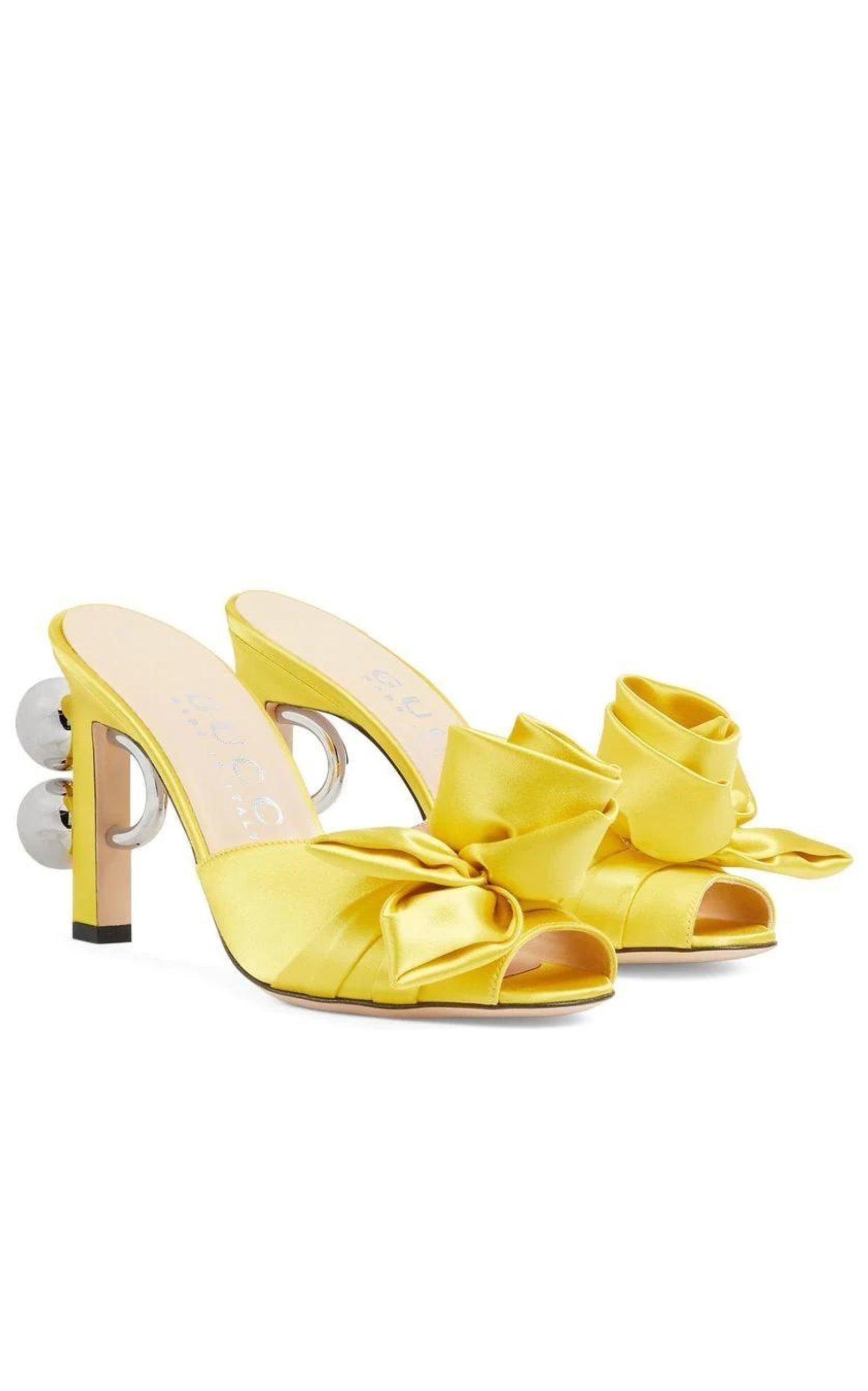 Shawana Satin Flower Mules in Yellow Gucci