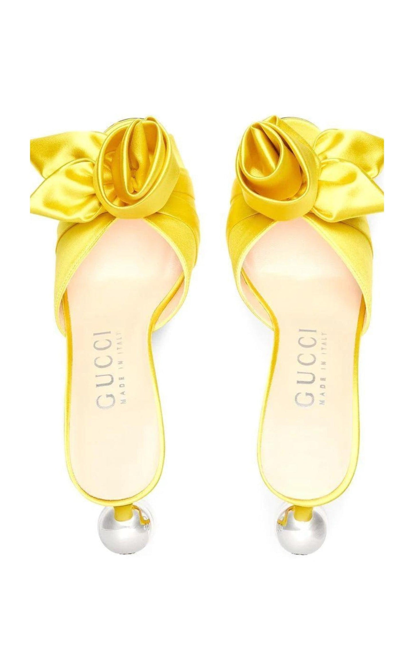 Shawana Satin Flower Mules in Yellow Gucci