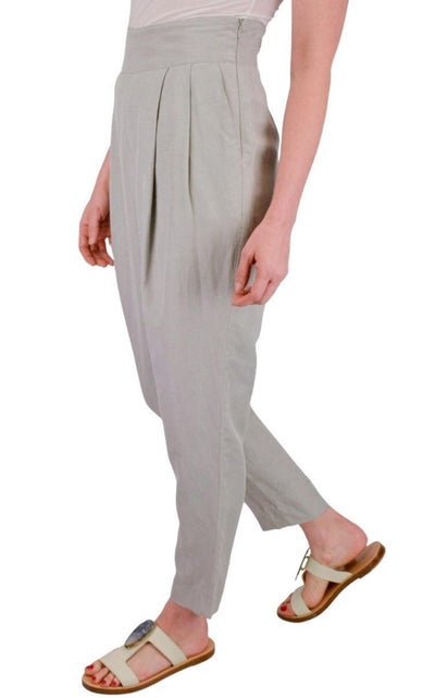 Grey Silk-linen blend Pleated Pants Heros