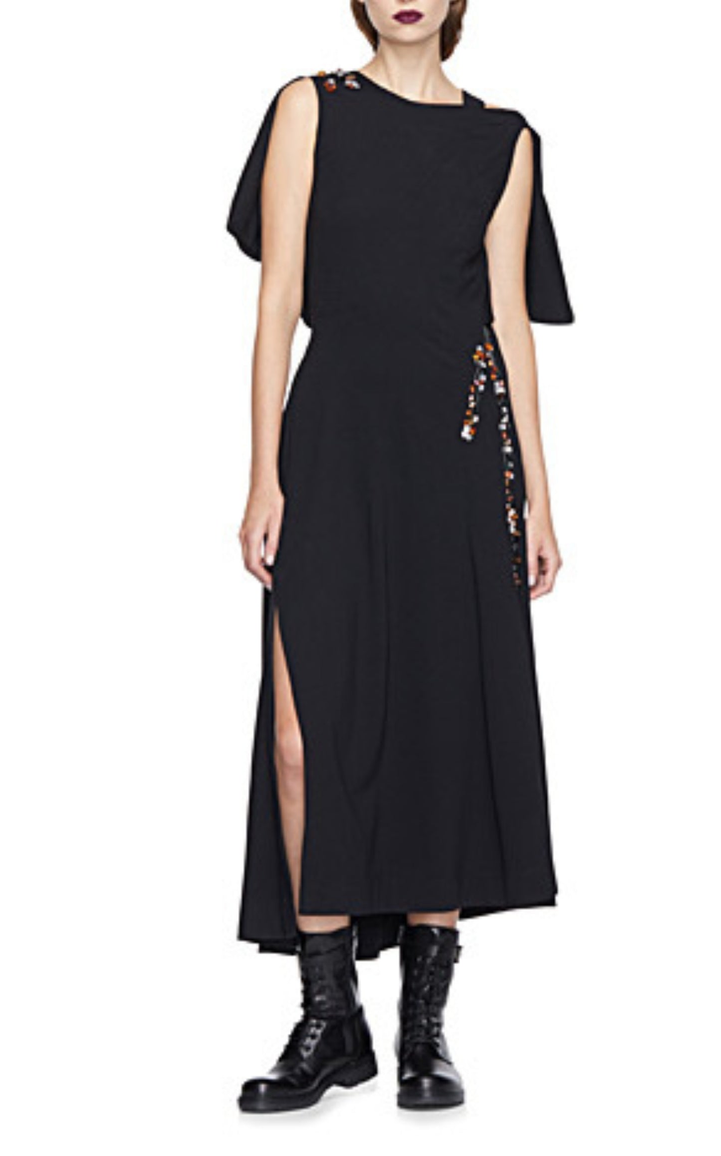 Asymmetric Amber Stone Embellished Midi Dress Koche