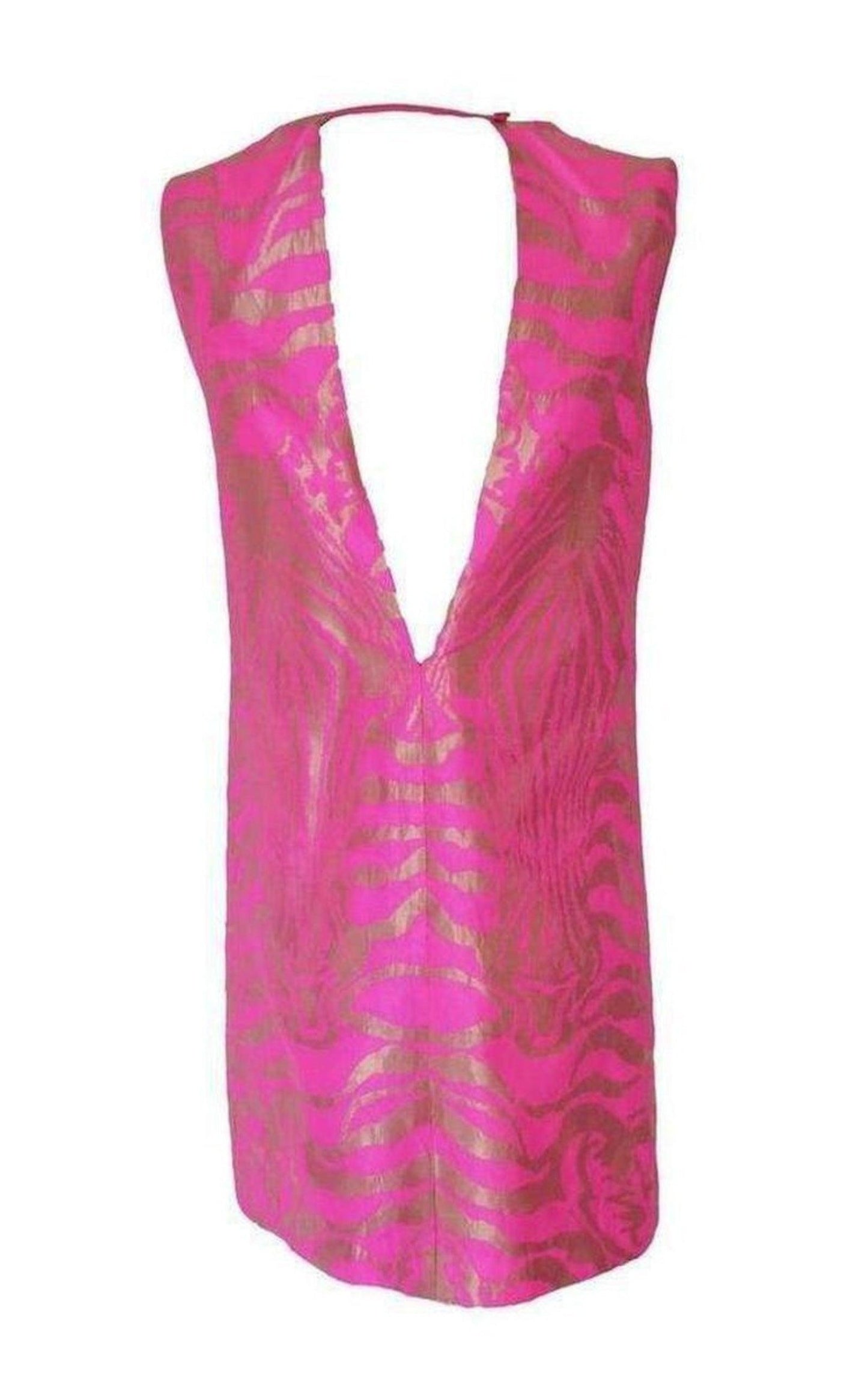 Gold Tiger Print Open Back Silk Dress Manish Arora