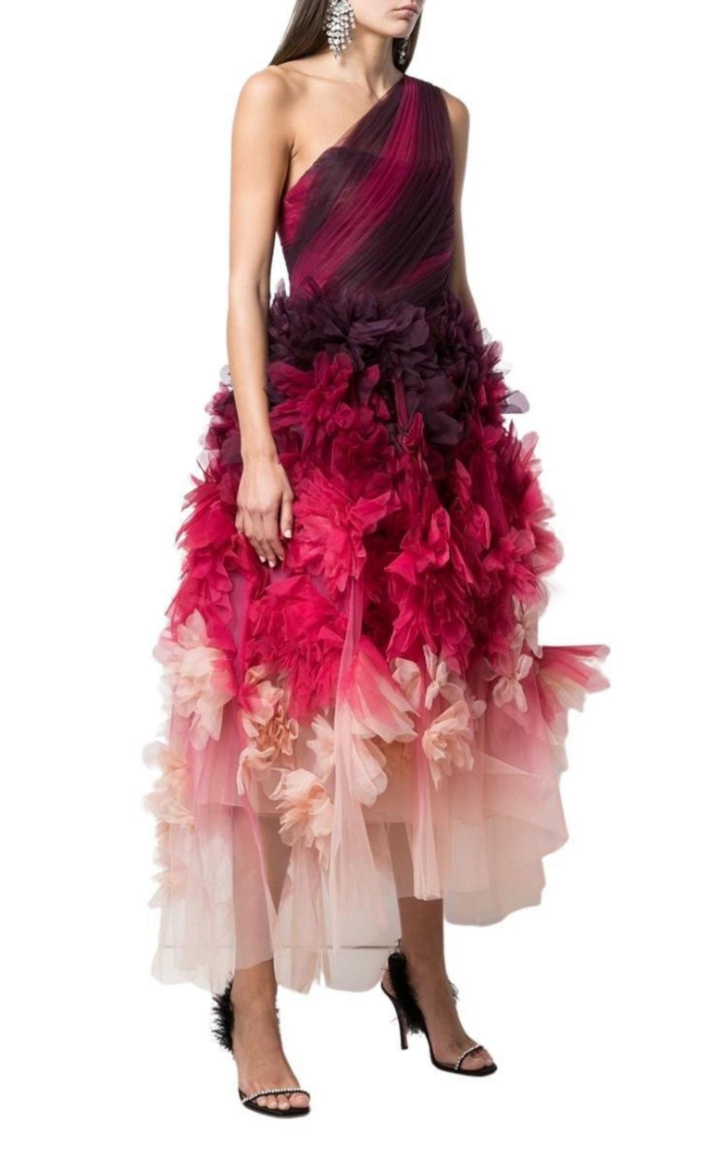 One Shoulder Floral Dress Marchesa Notte