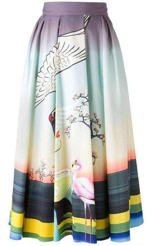 Flamingo Print Cotton Skirt Mary Katrantzou