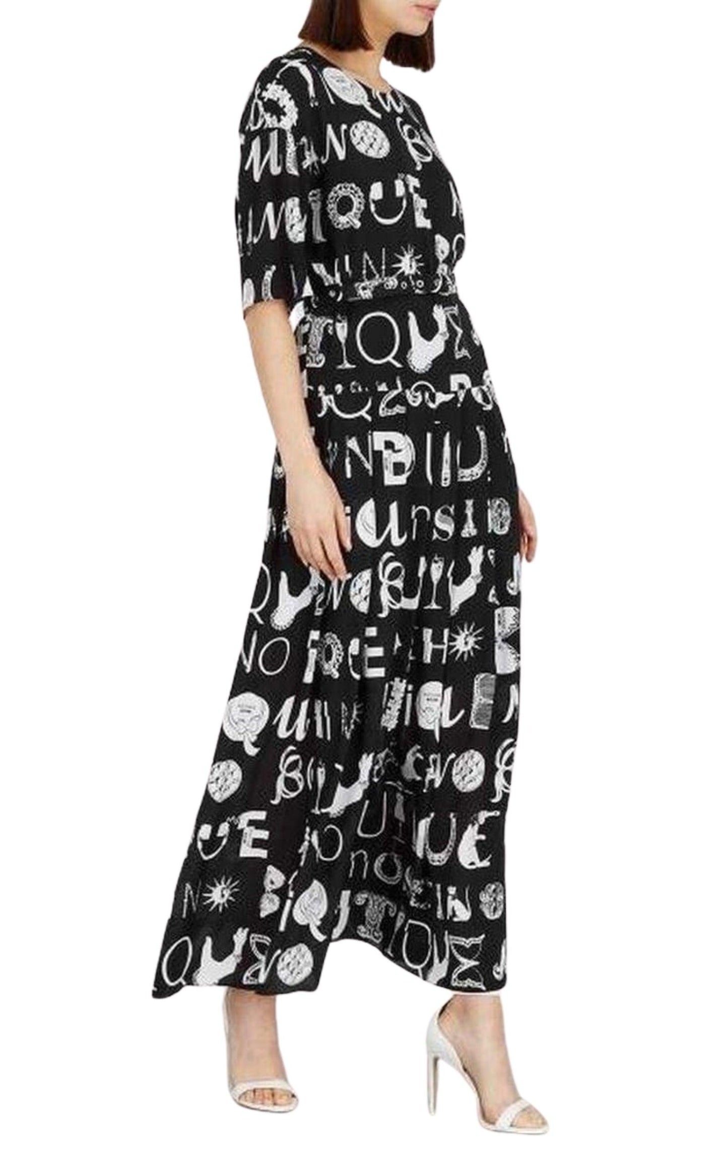 Black Typography-Print Maxi Dress Moschino