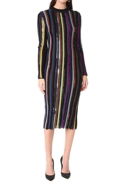 Long Sleeve Sequin Embellished Knit Bayadere Dress Nina Ricci