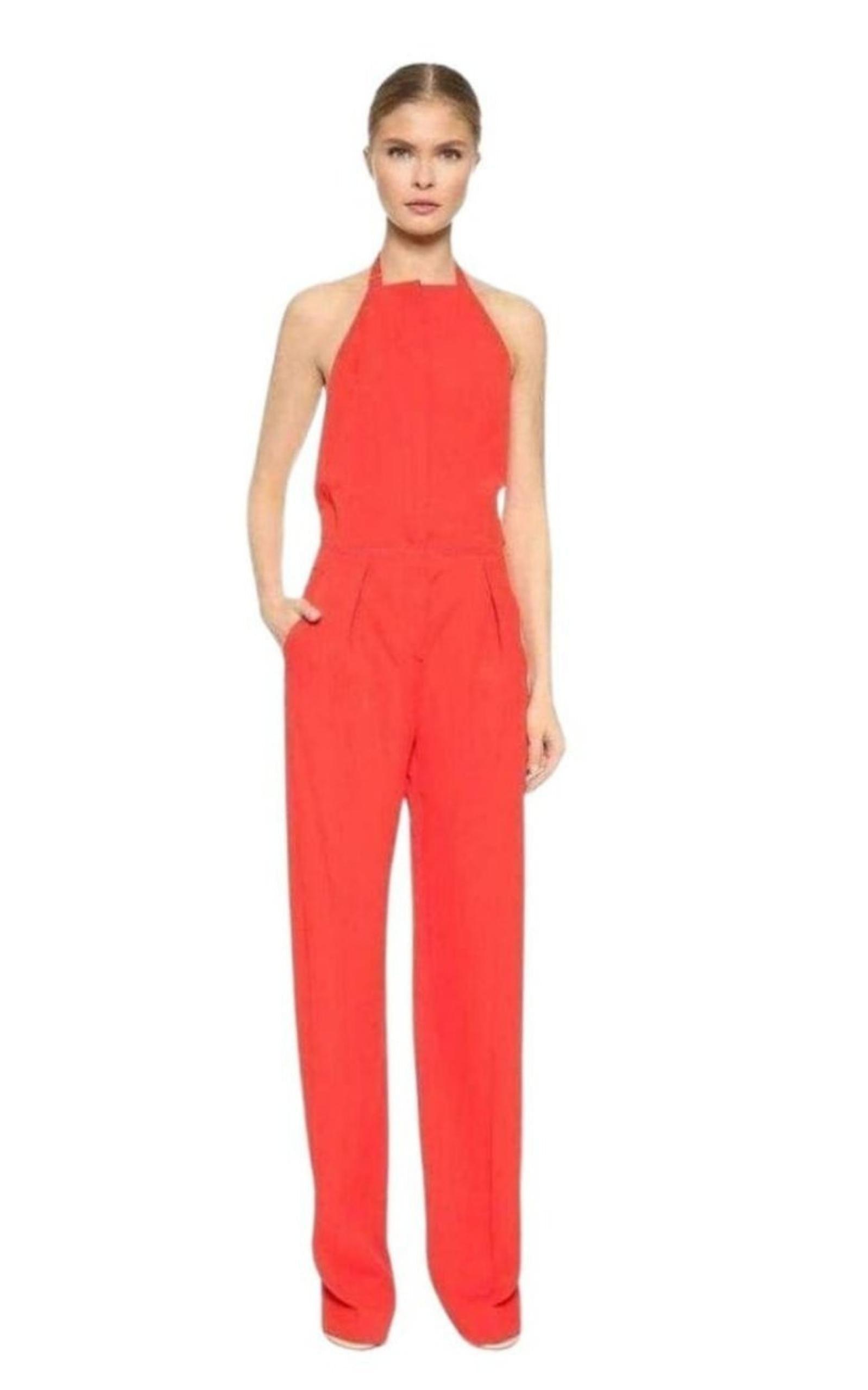 Red Open Back Sleeveless Silk Jumpsuit Nina Ricci