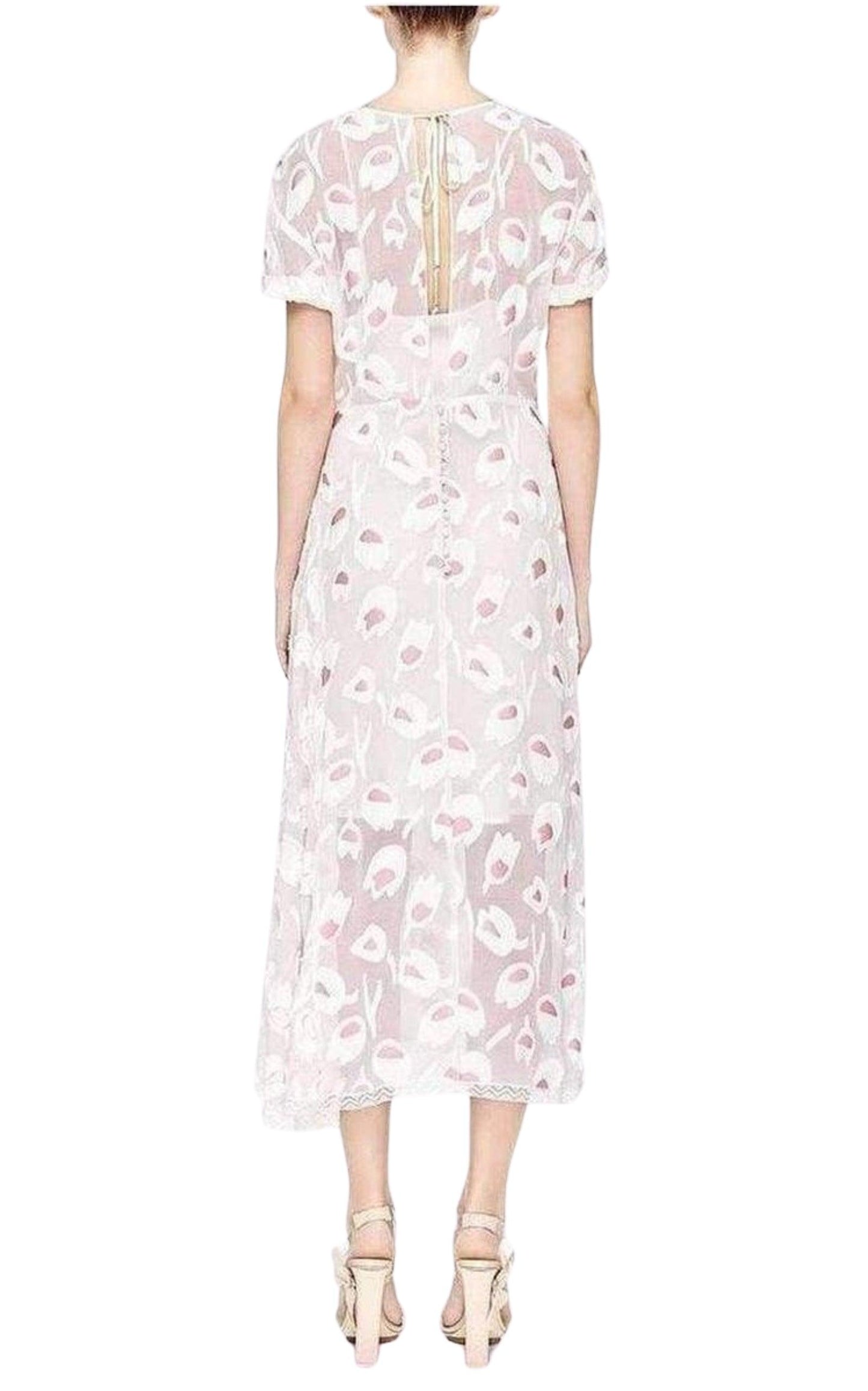 Rose Pivoine And Natural Floral Silk Blend Dress Nina Ricci