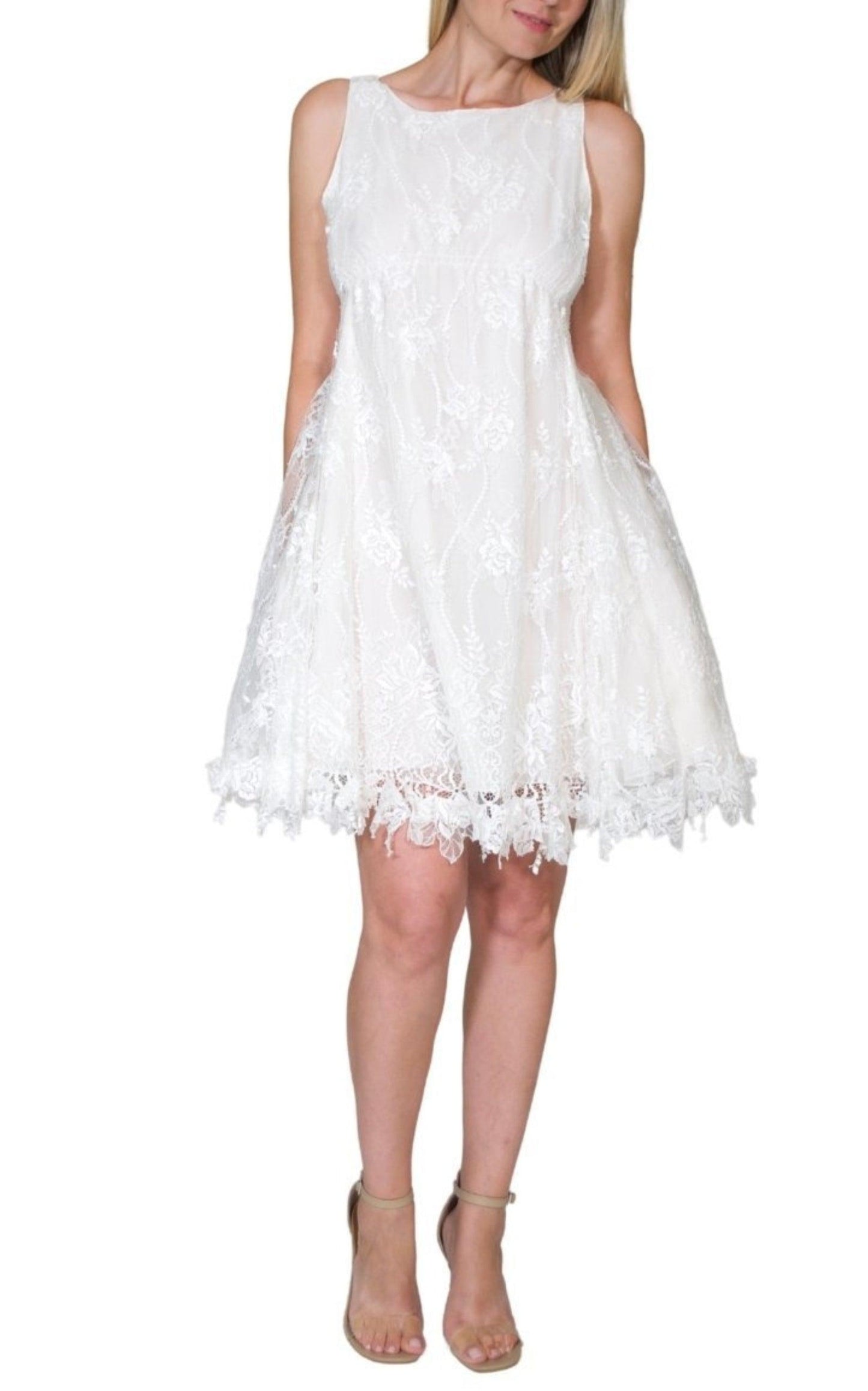 White Cotton Blend Lace Dress Nina Ricci