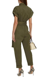 Military Asymmetric Button-Front Jumpsuit Oscar de la Renta