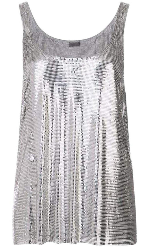 Silver Asymmetric Metal Mesh Top Paco Rabanne