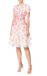 Pink Floral-appliqued Lace Midi Dress Pamella Roland