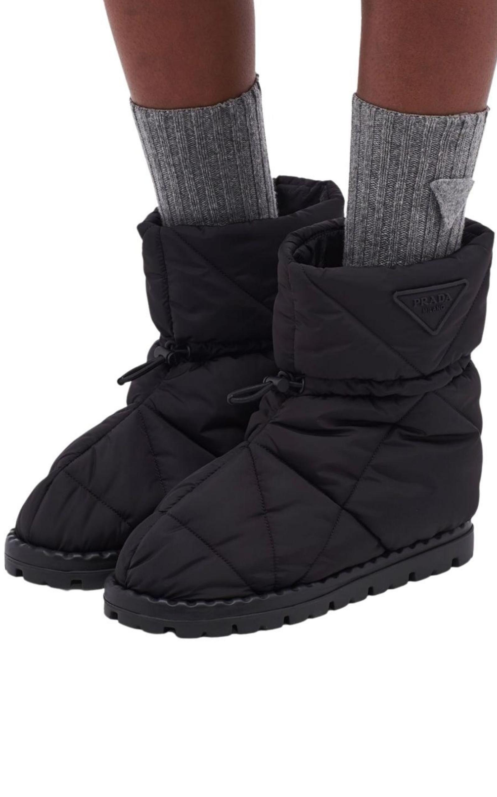 Black Quilted Nylon Drawstring Ankle Boots Prada