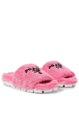 Logo-embroidered Faux Shearling Slides Prada