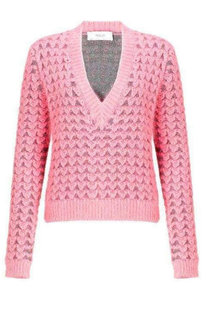 Chunky Pink Angora V Neck Jumper Pringle of Scotland