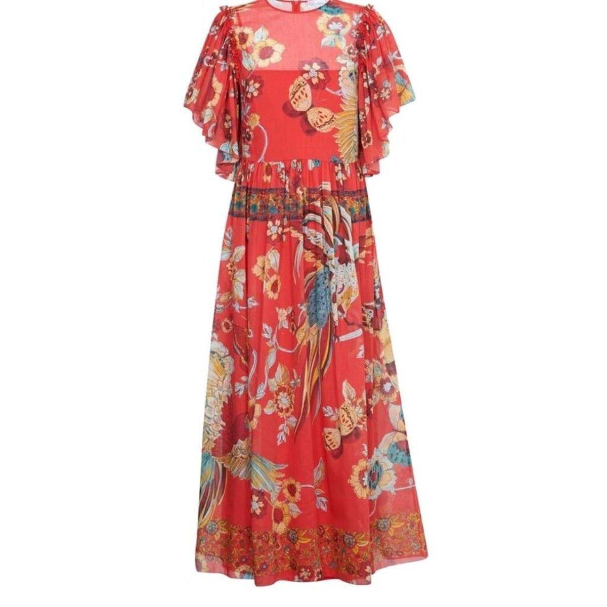 Bird of Paradise-Print Silk Blend Dress Red Valentino