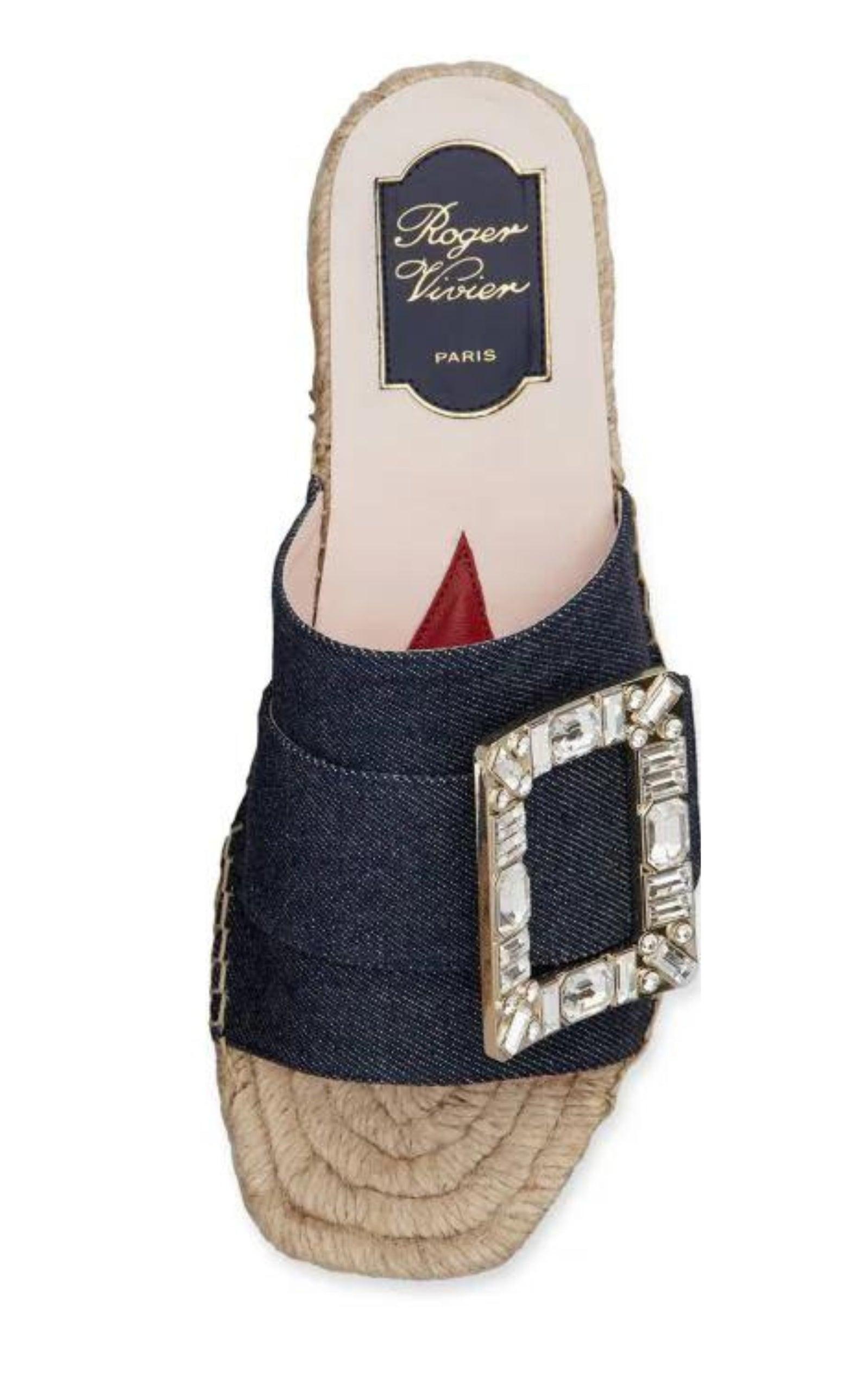 Crystal-embellished Denim Espadrille Slides Roger Vivier