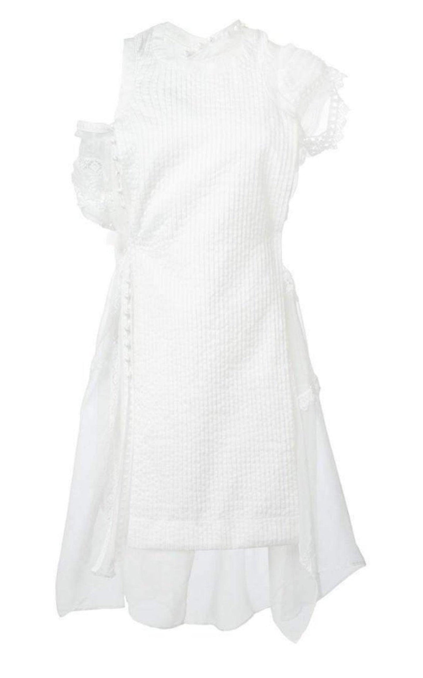 Lace Trim White Seersucker Dress Sacai