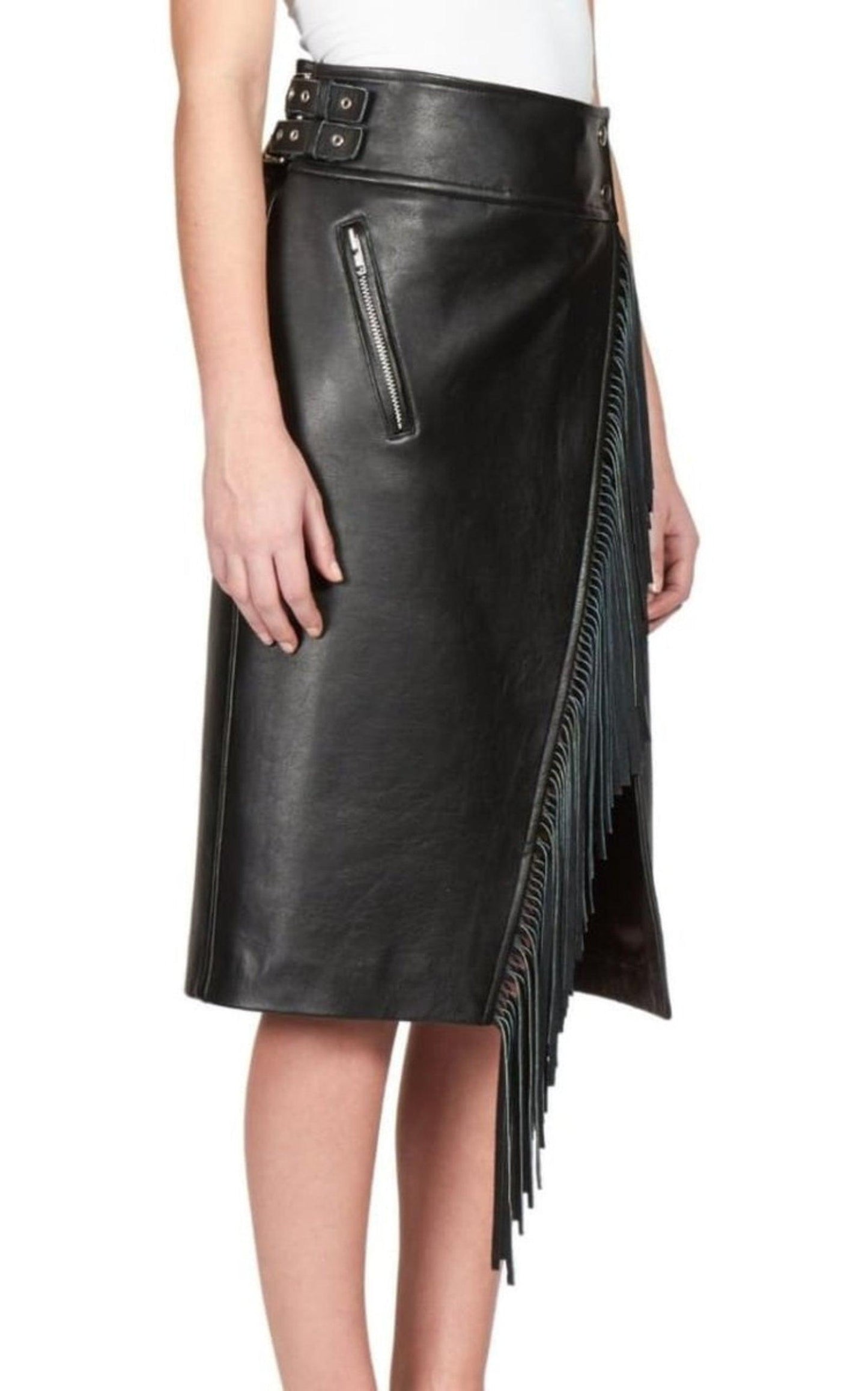 Leather Fringe Moto Skirt Sacai