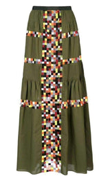 Military Green Embroidered Long Skirt Sacai