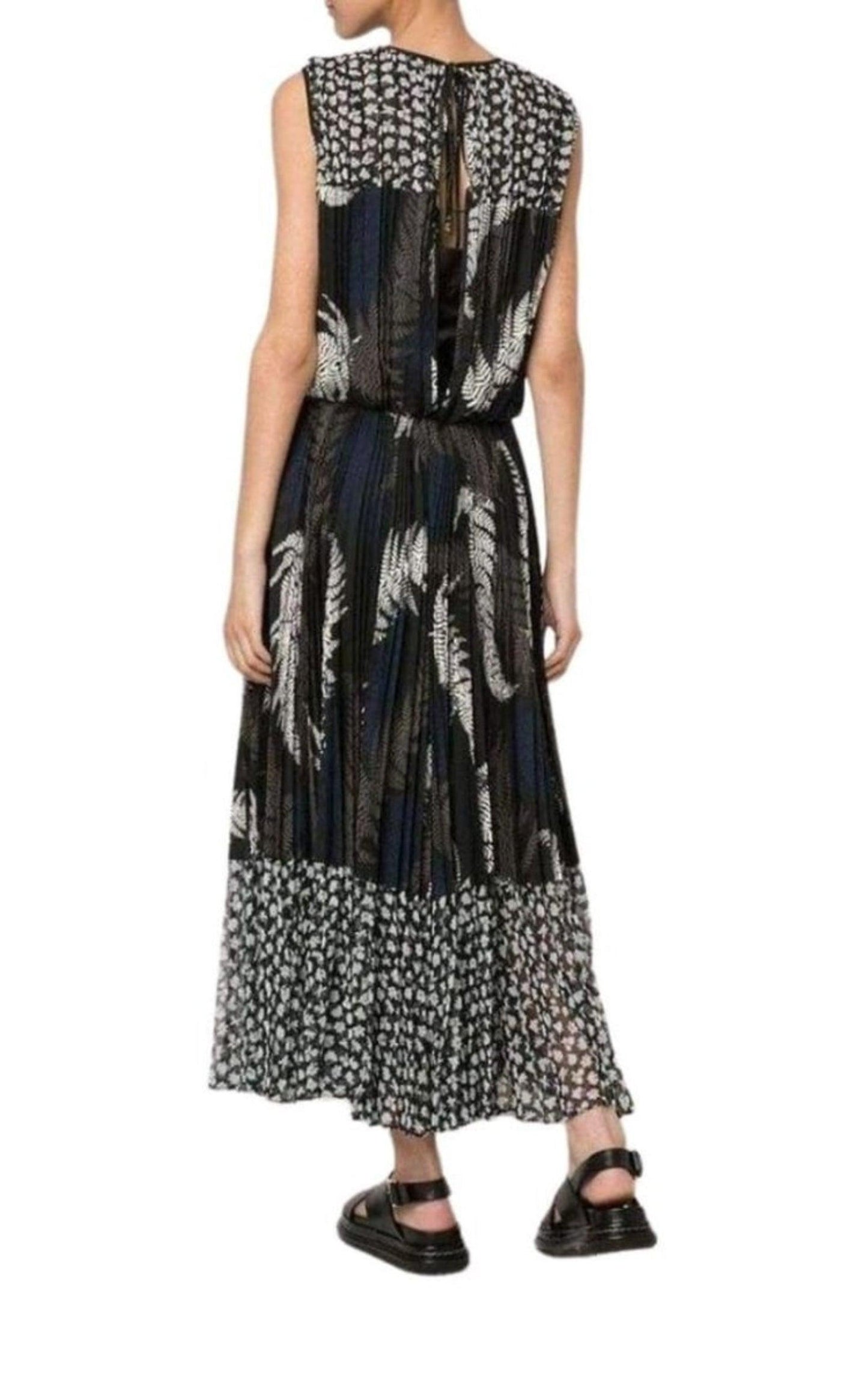 Mixed Print Pleated Maxi Dress Sacai