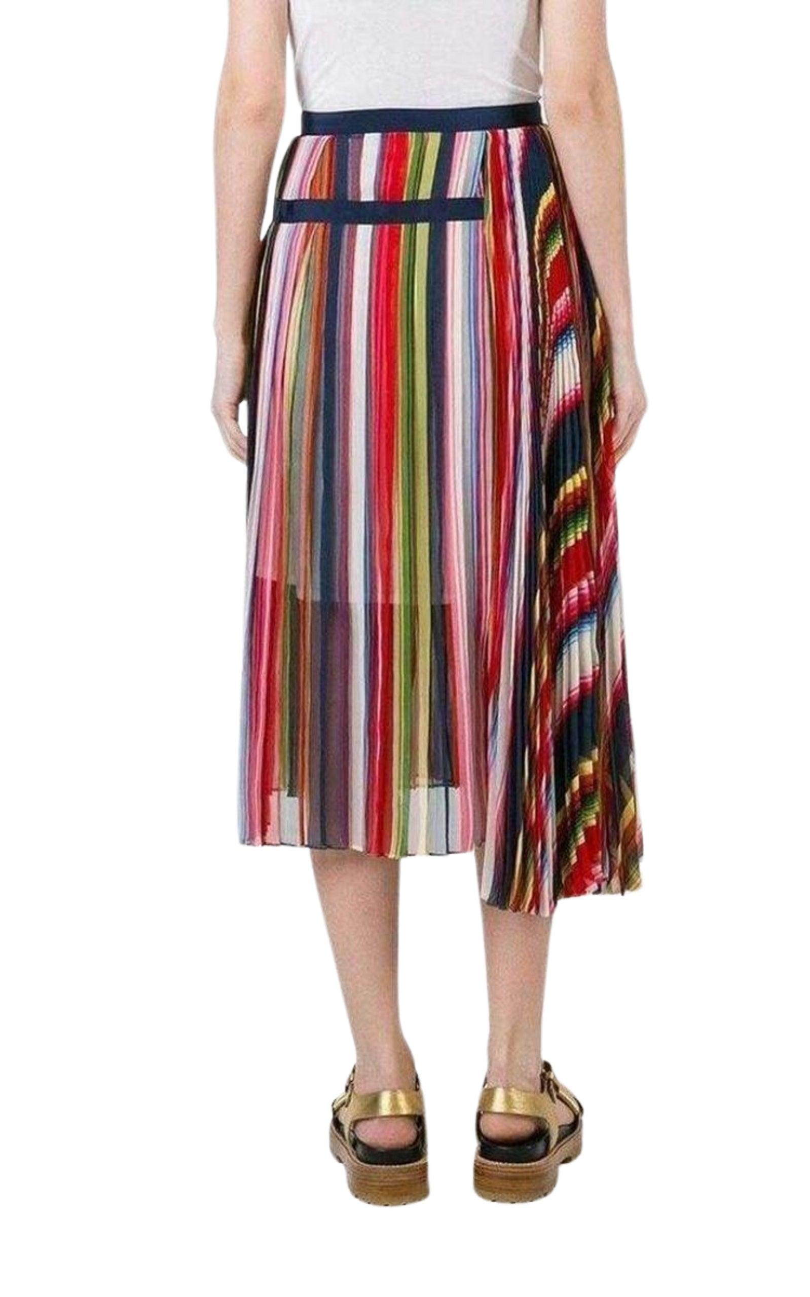 Multi Coloured Striped Midi Skirt Sacai