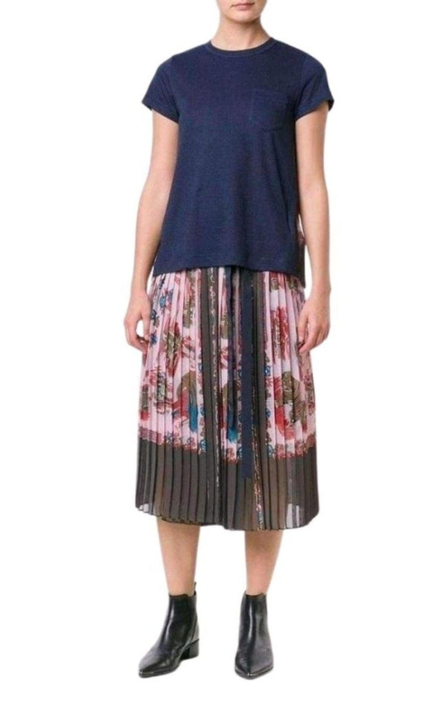 Souvenir Scarf Print Pleated Skirt Sacai