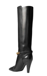 Le Maillon Chain-embellished Leather Knee Boots Saint Laurent