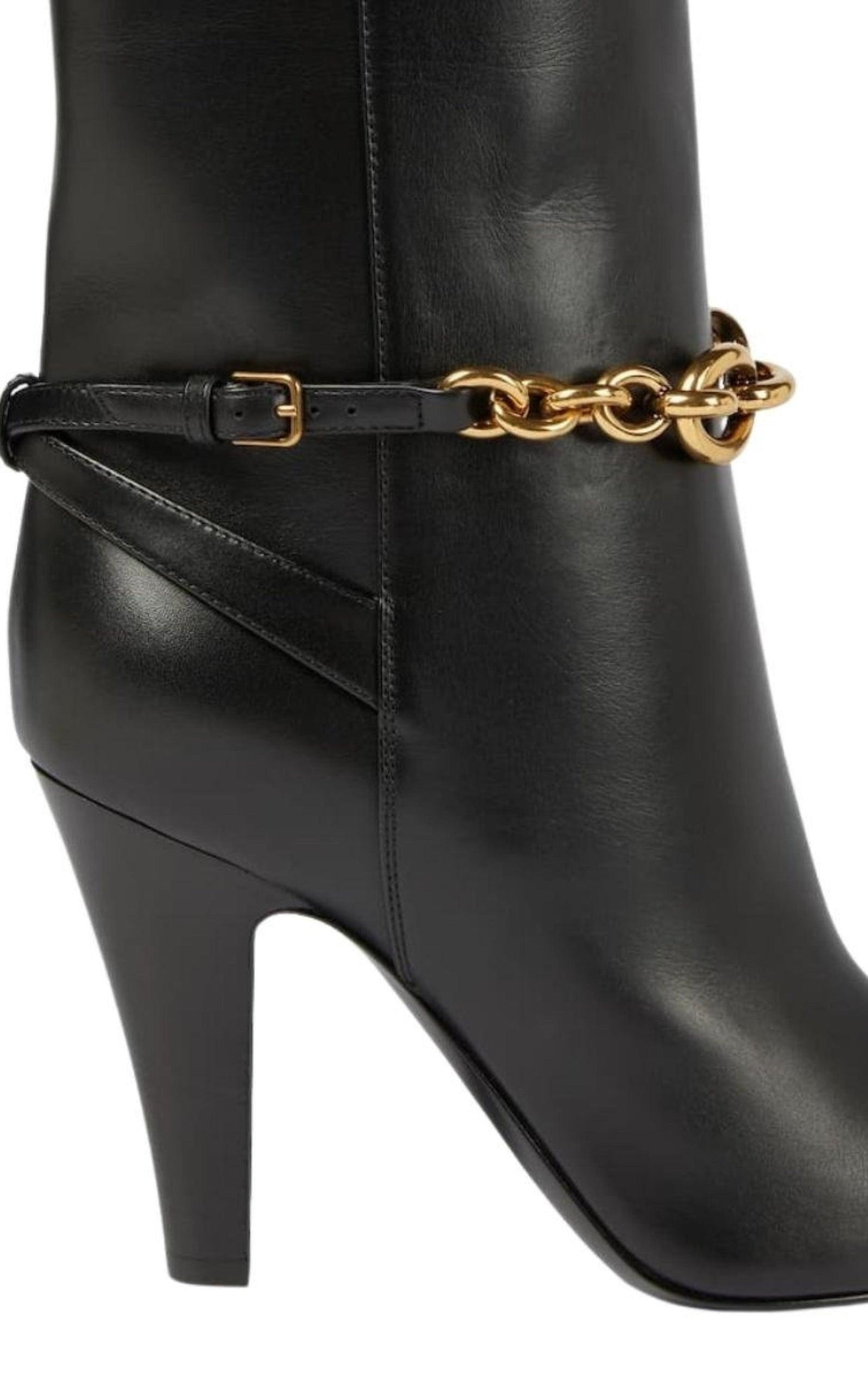 Le Maillon Chain-embellished Leather Knee Boots Saint Laurent