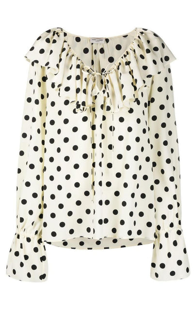 Ruffle-collar Polka-dot Print Silk Blouse Saint Laurent