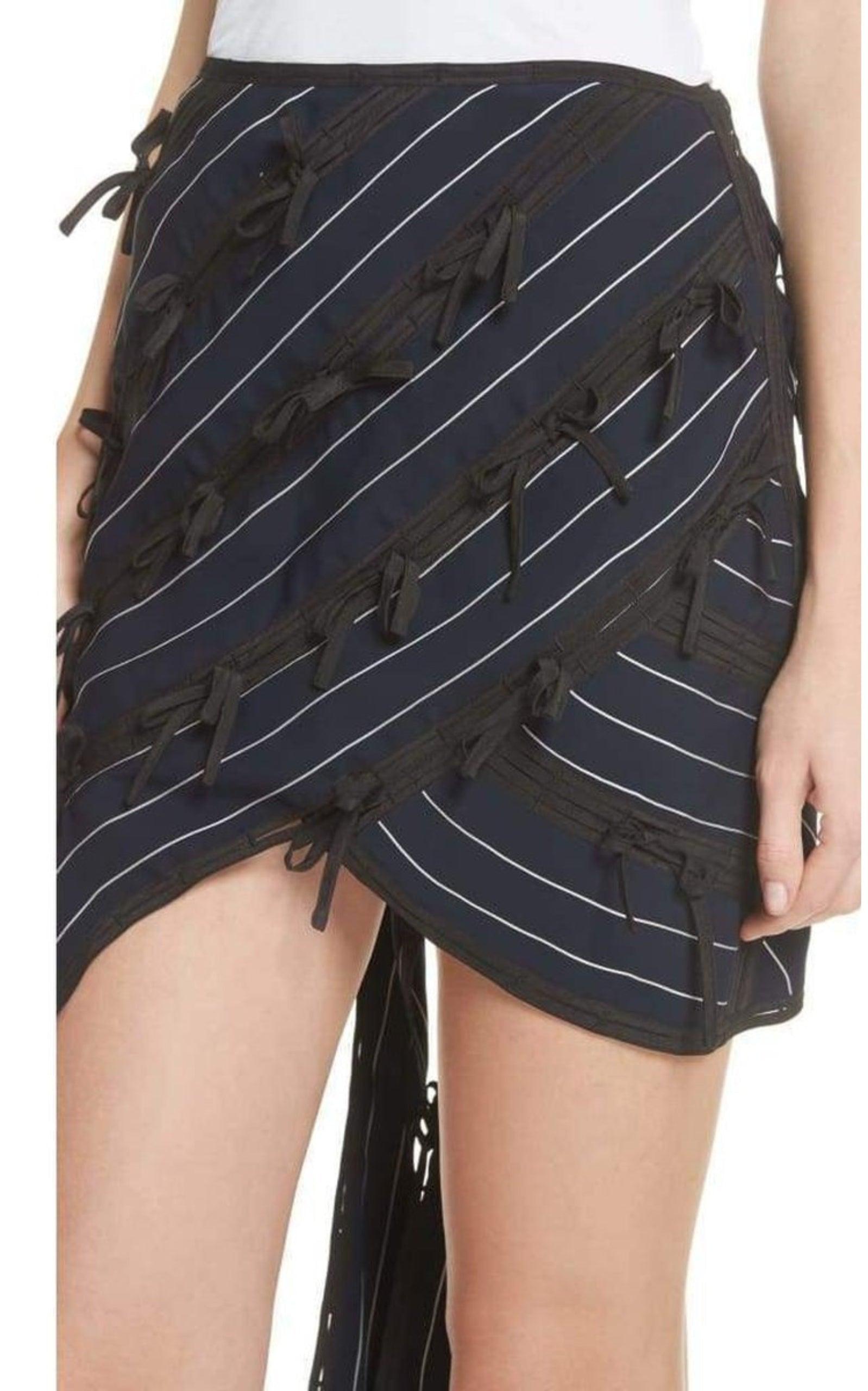 Pinstripe Ribbon Asymmetric Panelled Mini Skirt Self-Portrait