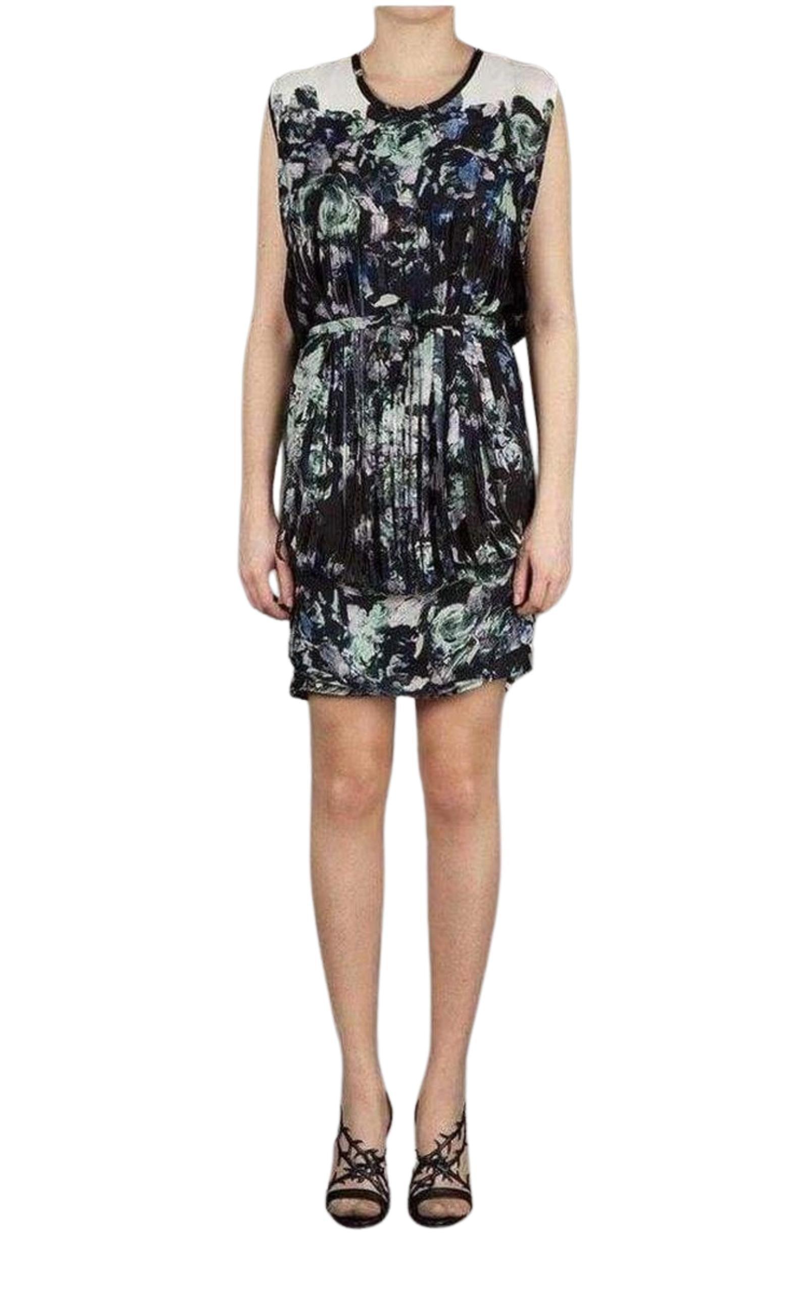 Floral Printed Fringe Silk Dress Sharon Wauchob