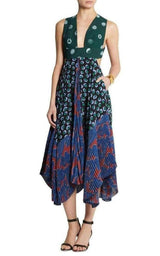 Caroline asymmetric printed silk and crepe dress Stella McCartney