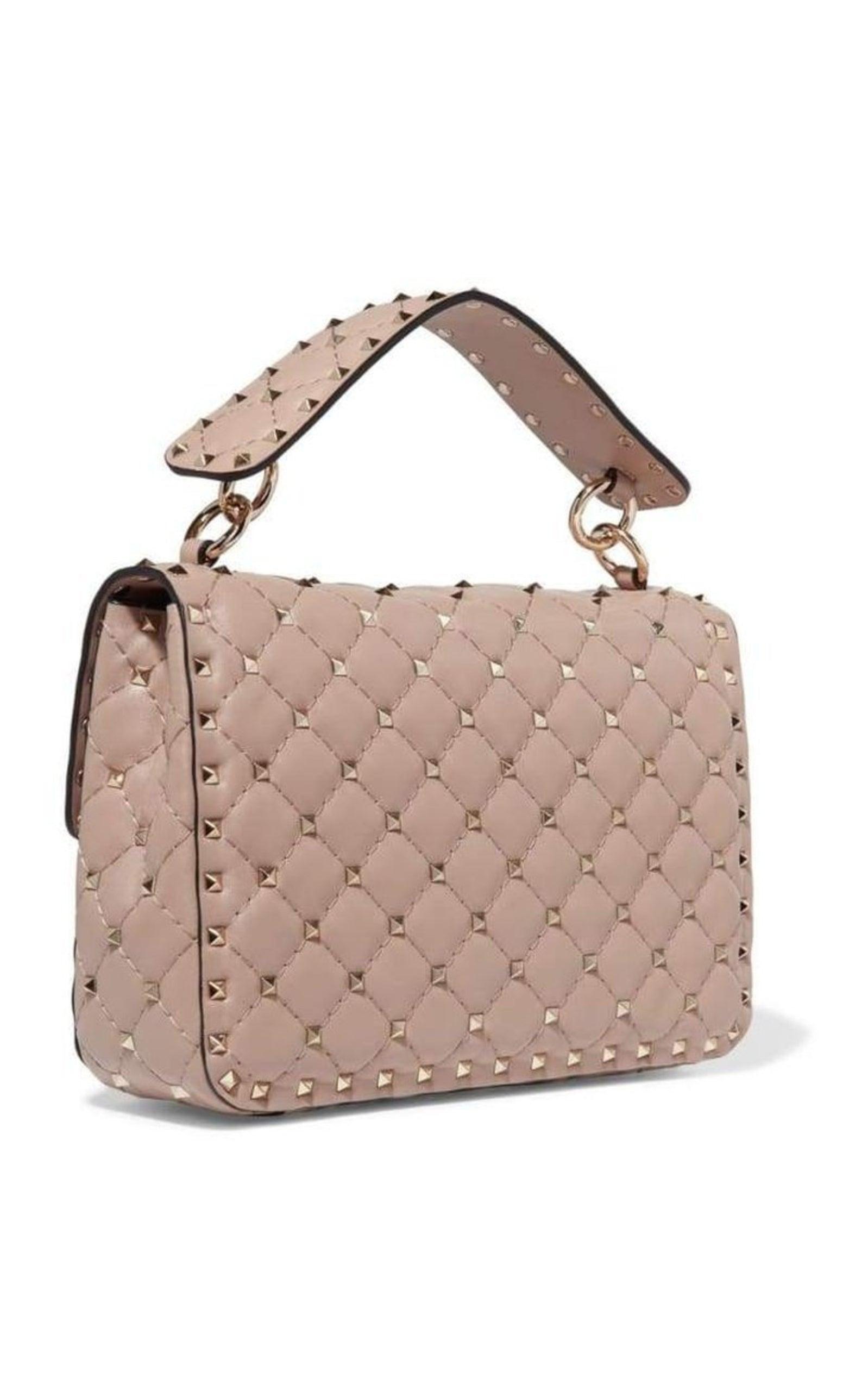 Beige Medium Rockstud Matelassé Bag Valentino