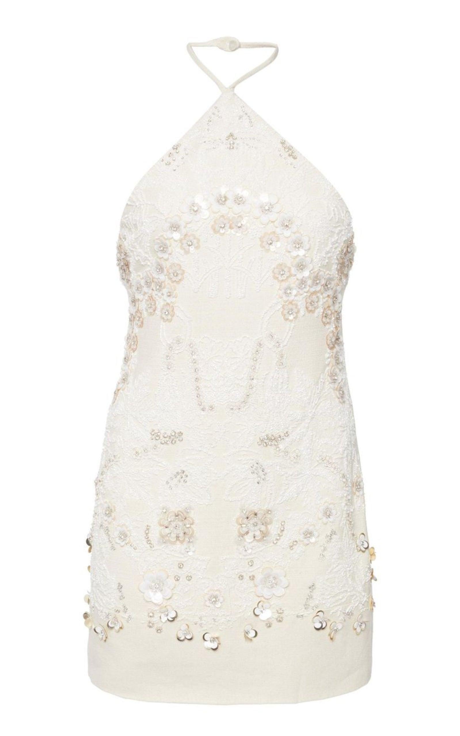 Floral Sequin Beaded Halter Mini Dress Valentino