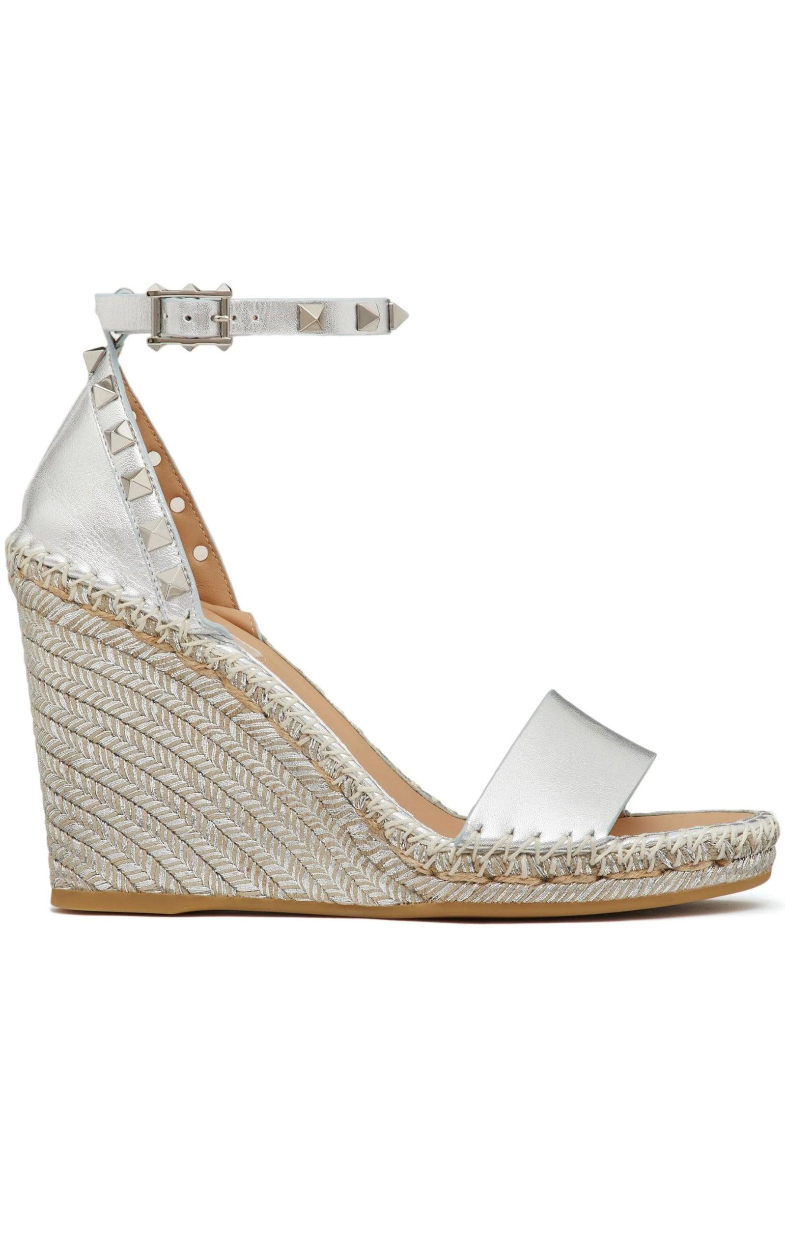 Valentino Garavani Rockstud Metallic Wedge Sandals - Runway Catalog