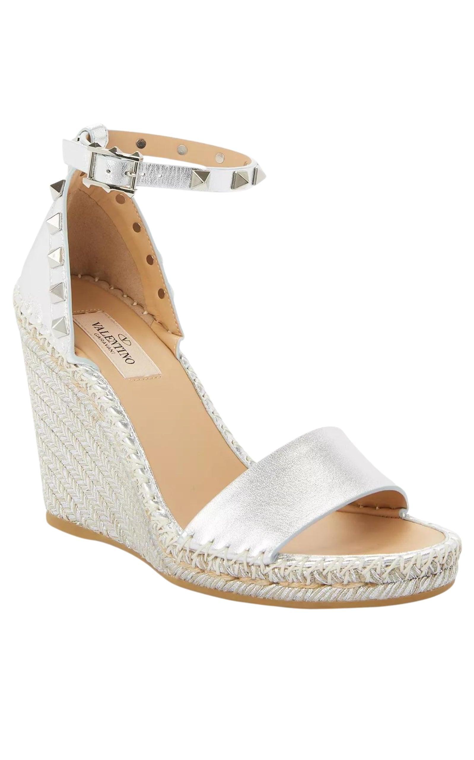 Valentino Garavani Rockstud Metallic Wedge Sandals - Runway Catalog