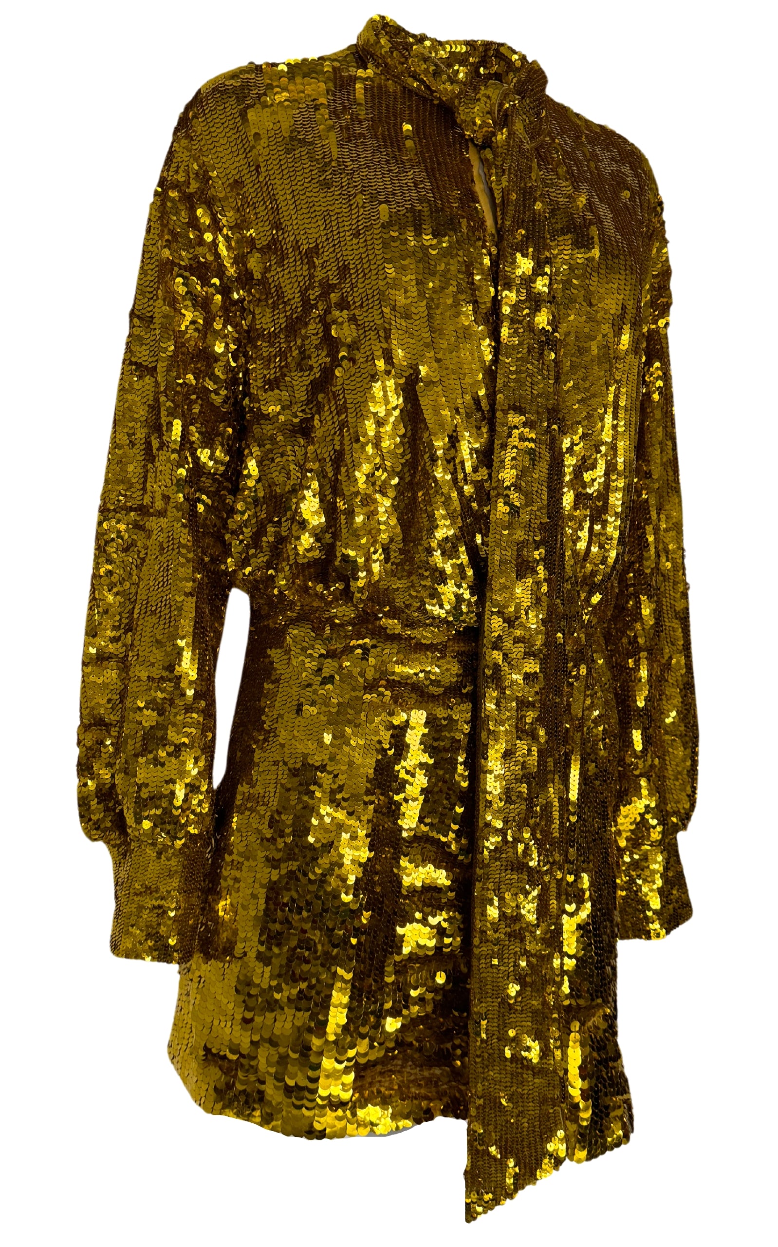 Sequin Tulle Mini Dress In Gold Valentino