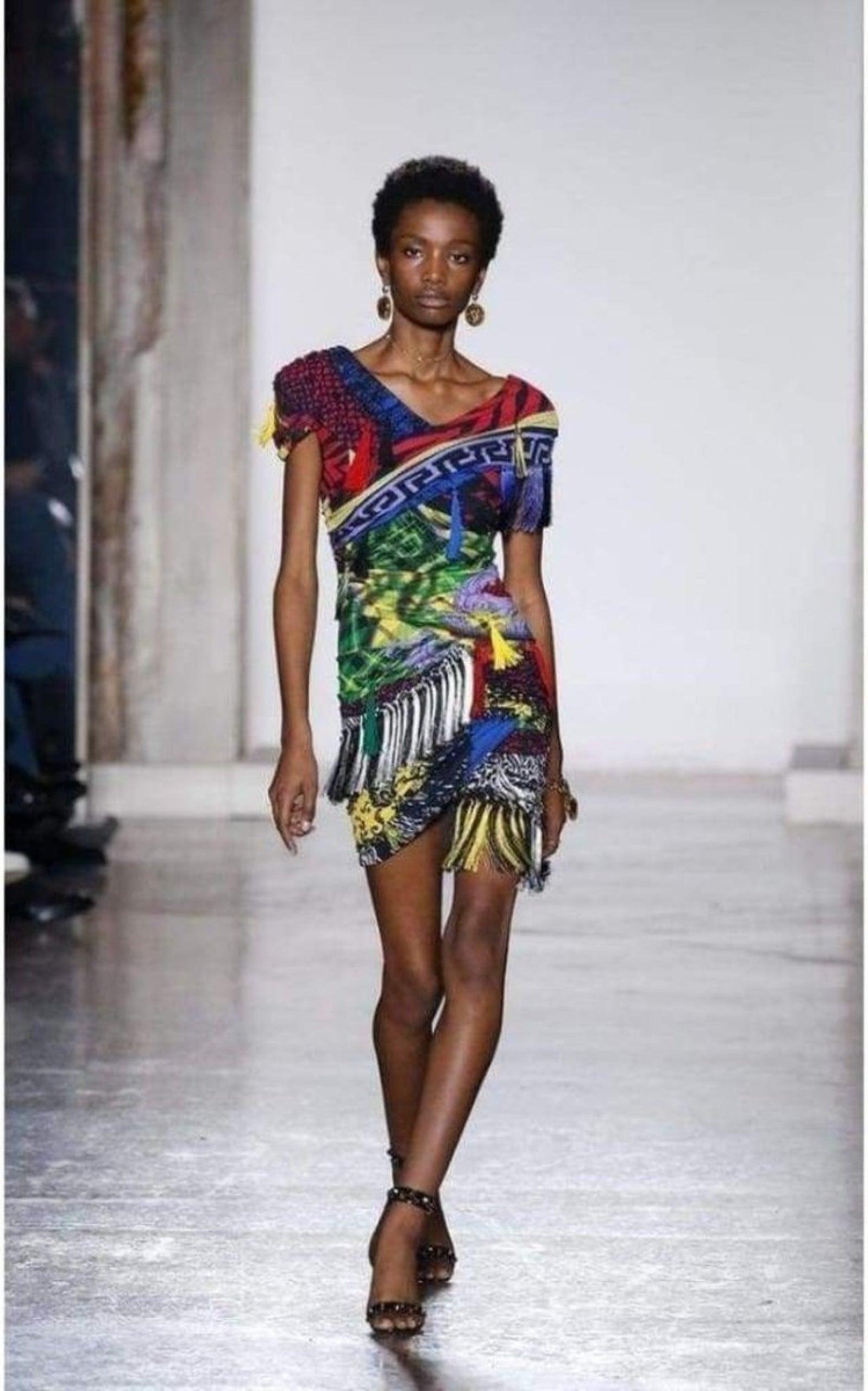 Mega Mix Print Fringe Mini Dress Versace