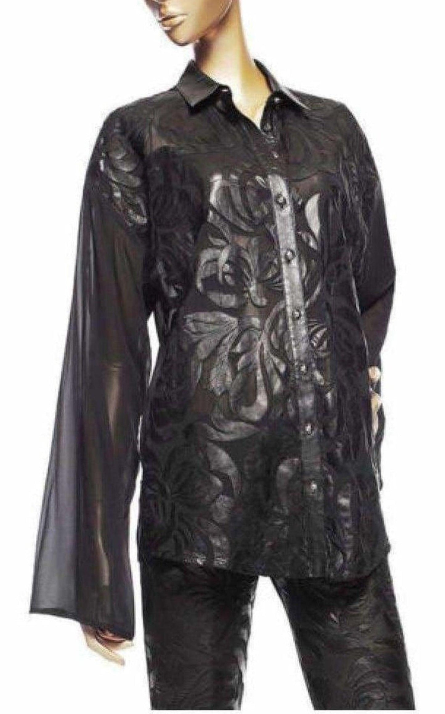 Silk Cut Out Leather Applique Shirt Versace