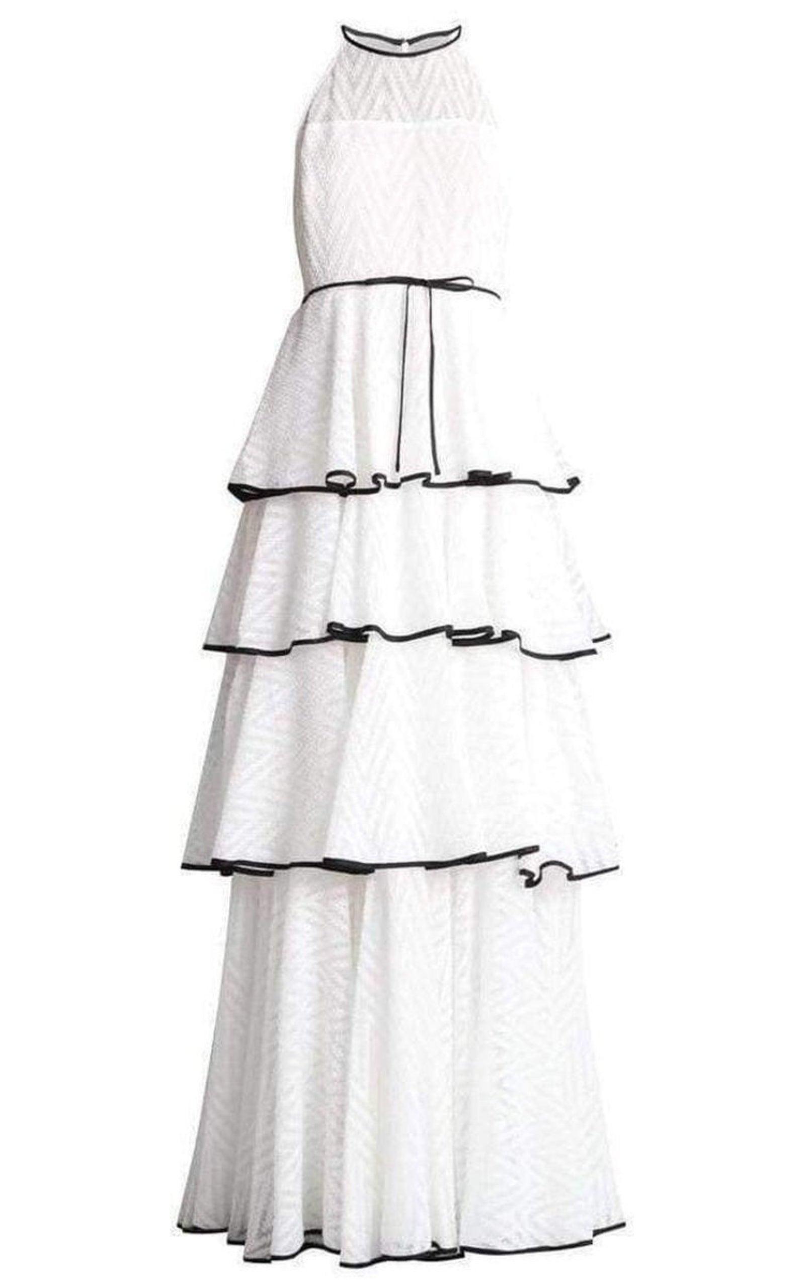 White Tiered Chevron Gown Zac Posen