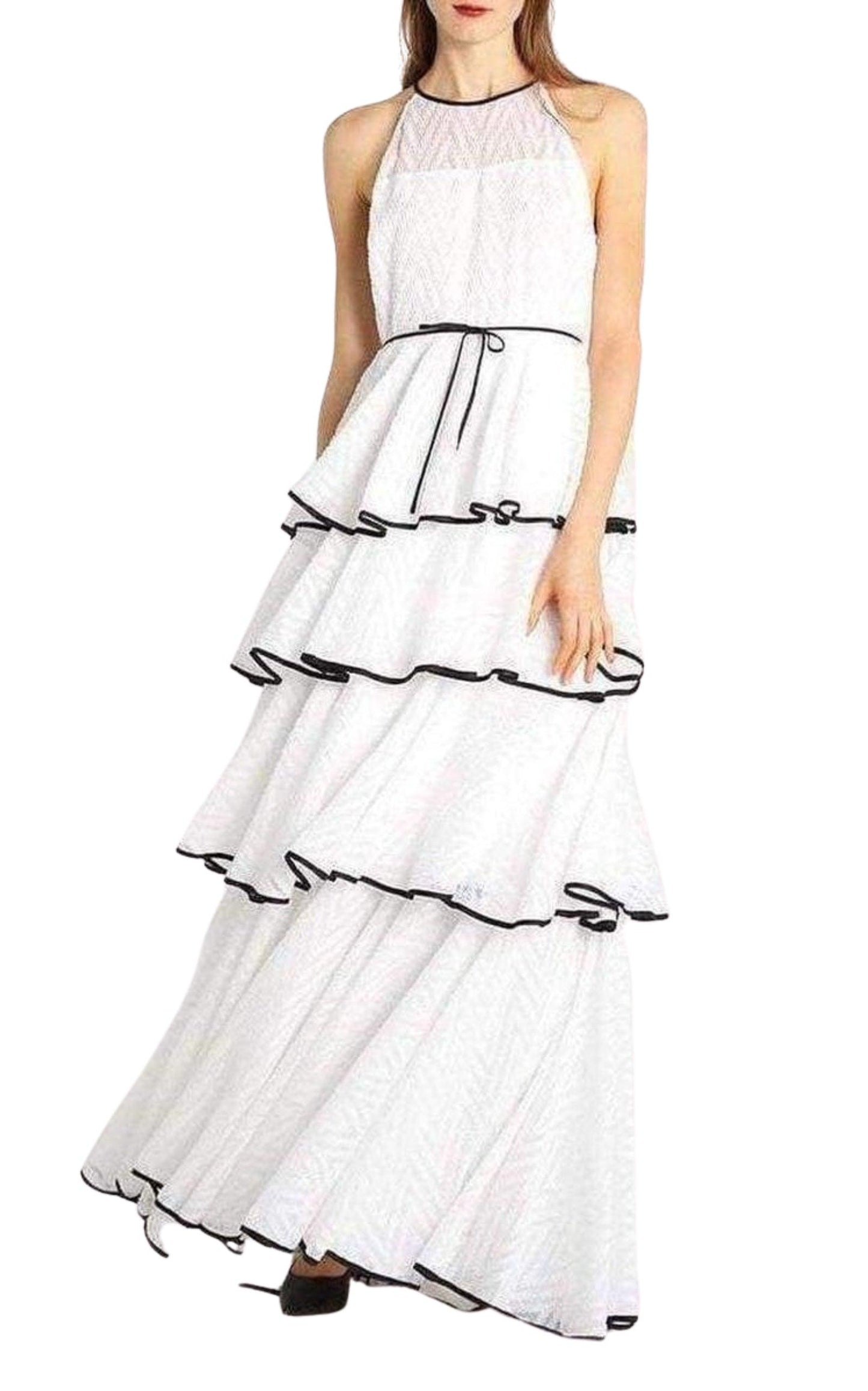 White Tiered Chevron Gown Zac Posen